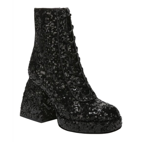 CIRCUS BY SAM EDELMAN / Kia Sequin / Black / Lace-Up & Zipper Closure / Chunky / - Picture 1 of 8